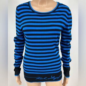 NWT Karl Lagerfeld Paris Signature Black/Blue Knit Sweater Size M